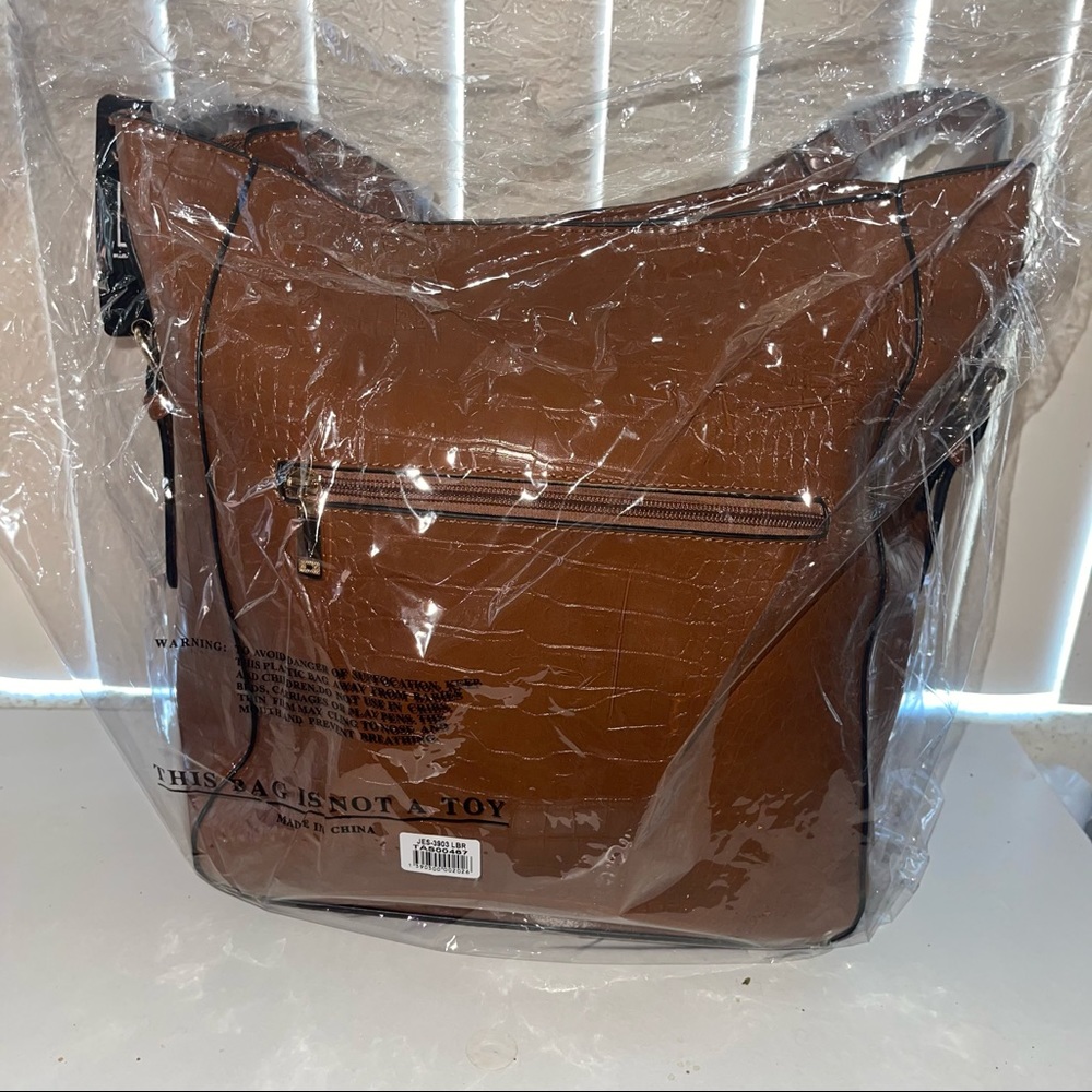New MFK Collection By Mia K - Oday Hobo Vegan Leather Light Brown With Chain Bag - Picture 15 of 15